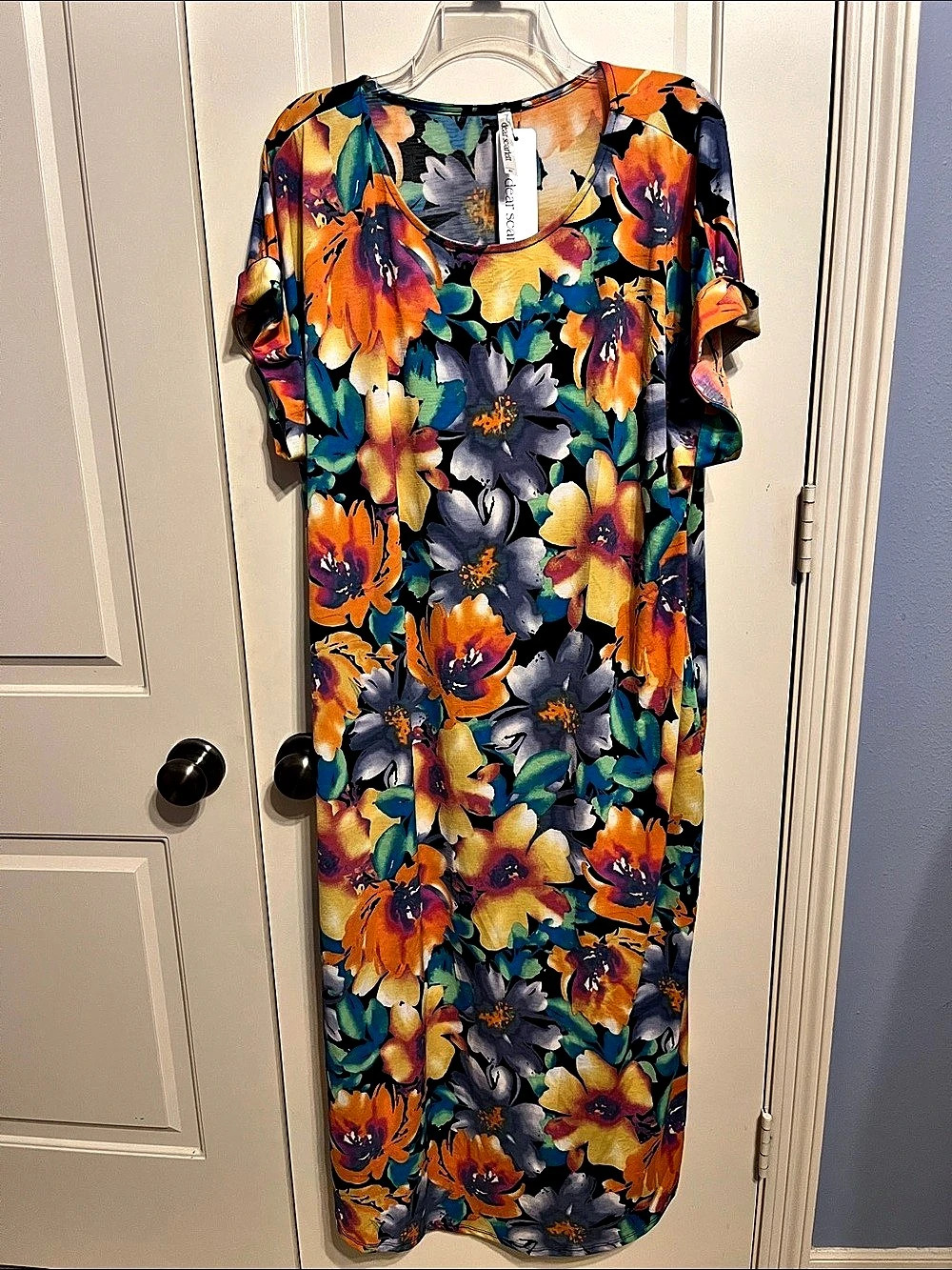 Dear Scarlett Floral Midi Dress in Orange & Blue